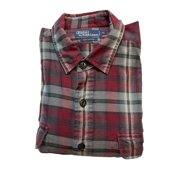 Vintage Polo Ralph Lauren Flannel Shirt Men’s XL Red Green Plaid Cotton 90s Y2K - Picture 2 of 5